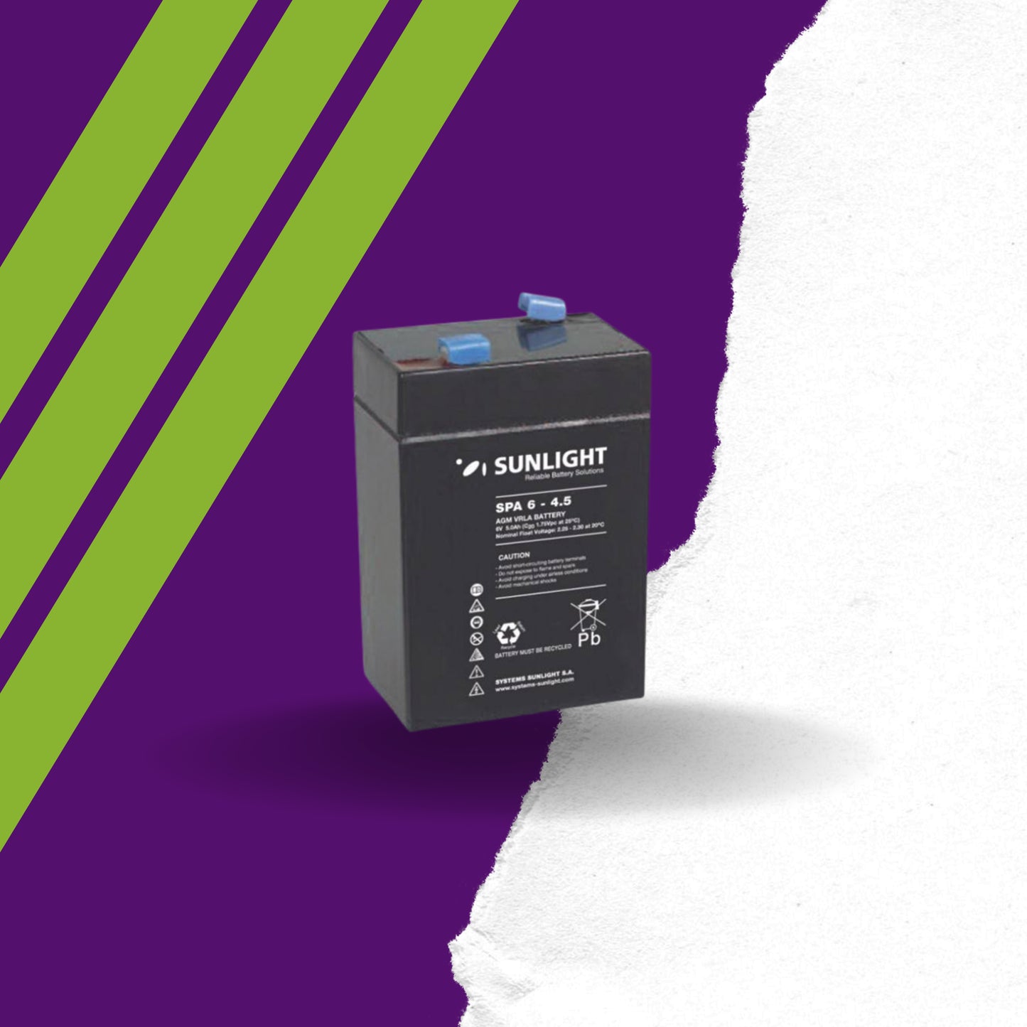 SUNLIGHT SPA 6V-4.5AH Επαναφορτιζόμενη Μπαταρία Μολύβδου Κλειστού Τύπου