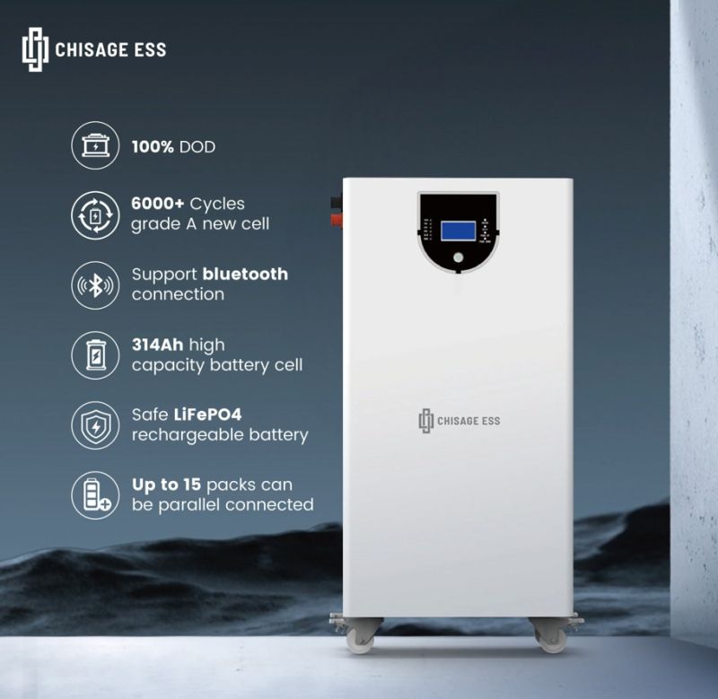 ΜΠΑΤΑΡΙΑ 16,08kWh LiFePO4 τοίχου/δαπέδου CHISAGE 51,2V 314Ah EVE Cells CN BMS 6000 Cycles